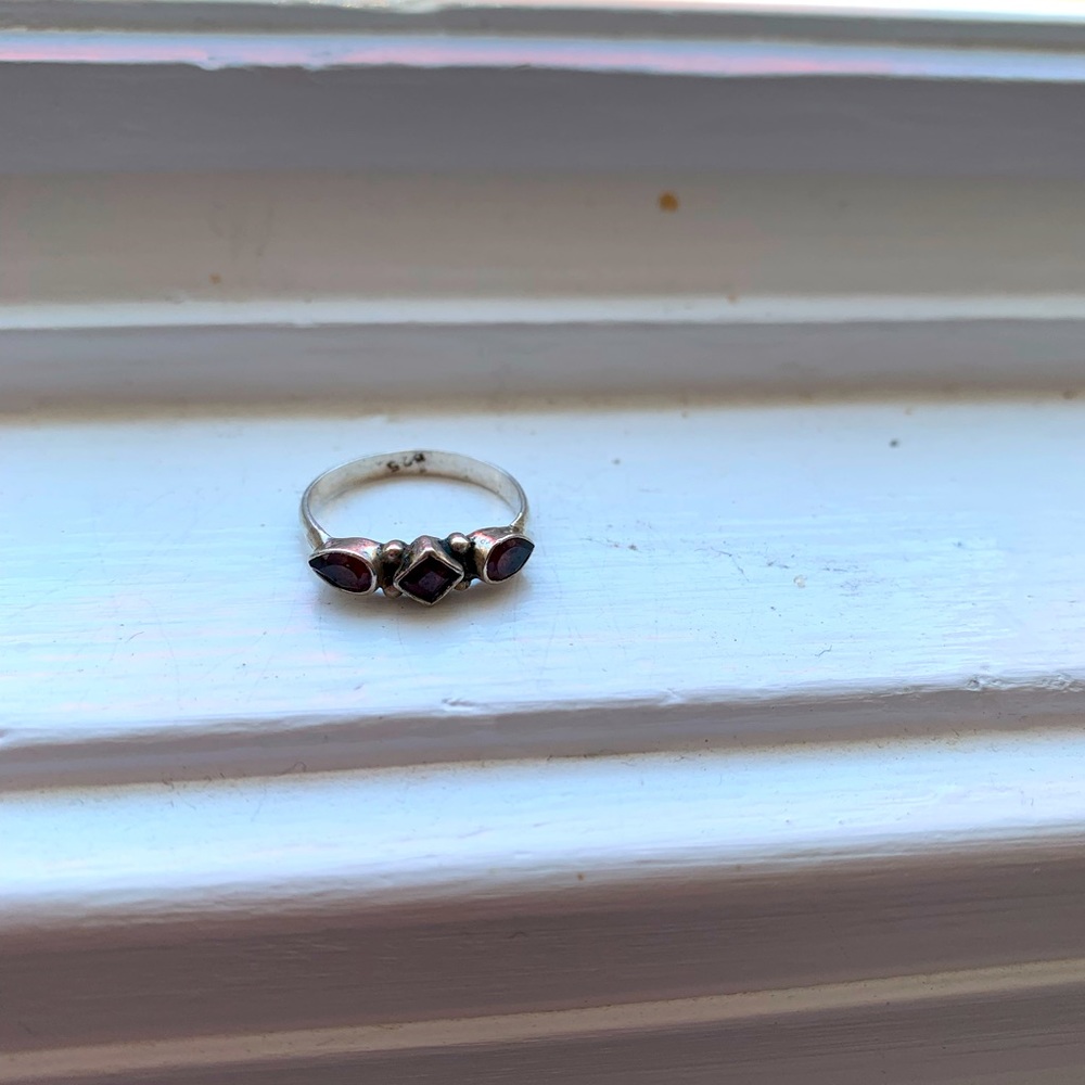 Sterling Silver Ring With Ruby-Like Red Stones - image 1